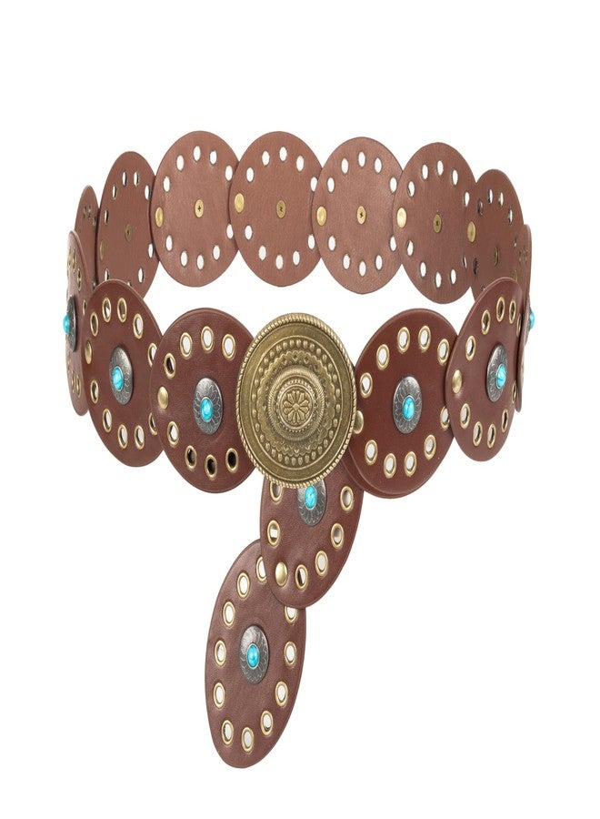 FGSS Women Disc-Belt Western-Leather-Belts - Concho Cowgirl Cowboy Wide Boho Disk Belt Vintage Waist Belts for Dress - Image 1